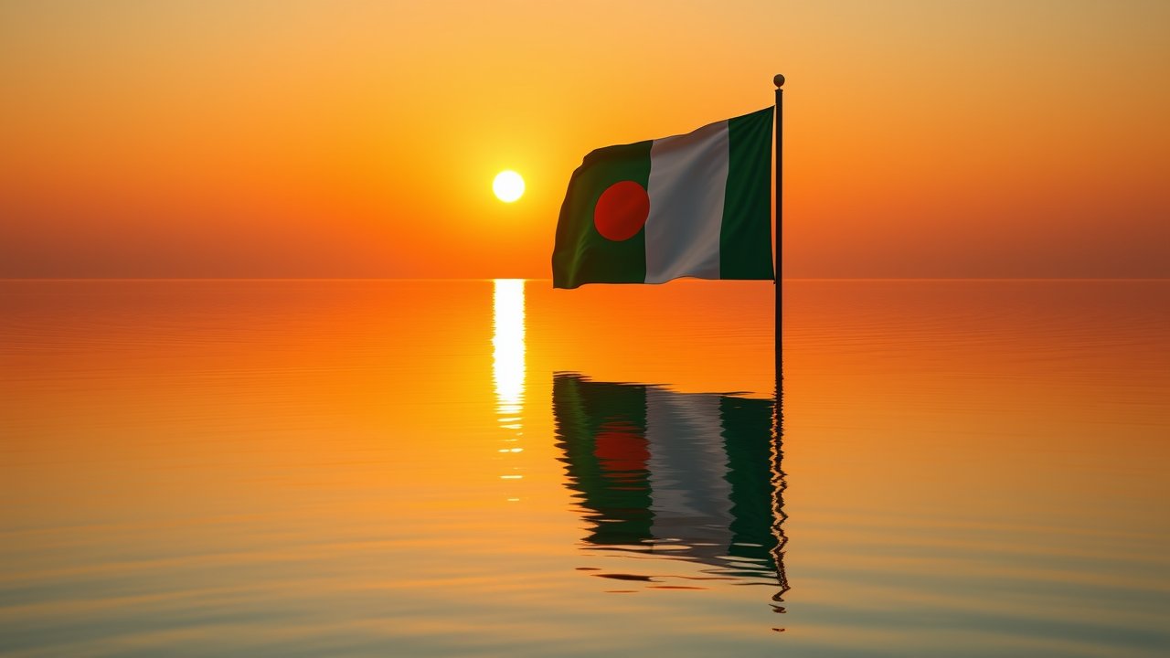 Flag of Niger 🇳🇪 in golden hour reflection style