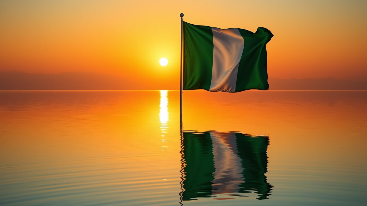 Flag of Nigeria 🇳🇬 in golden hour reflection style