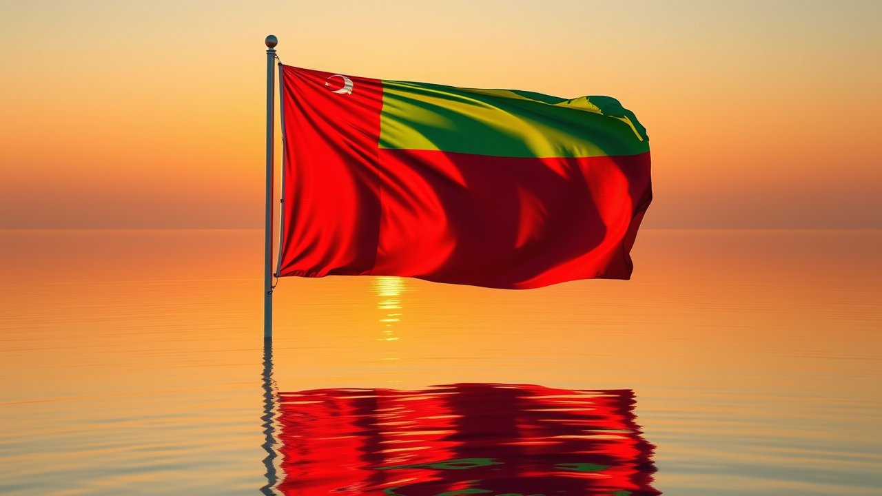 Flag of Oman 🇴🇲 in golden hour reflection style