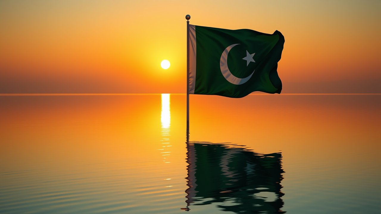 Flag of Pakistan 🇵🇰 in golden hour reflection style