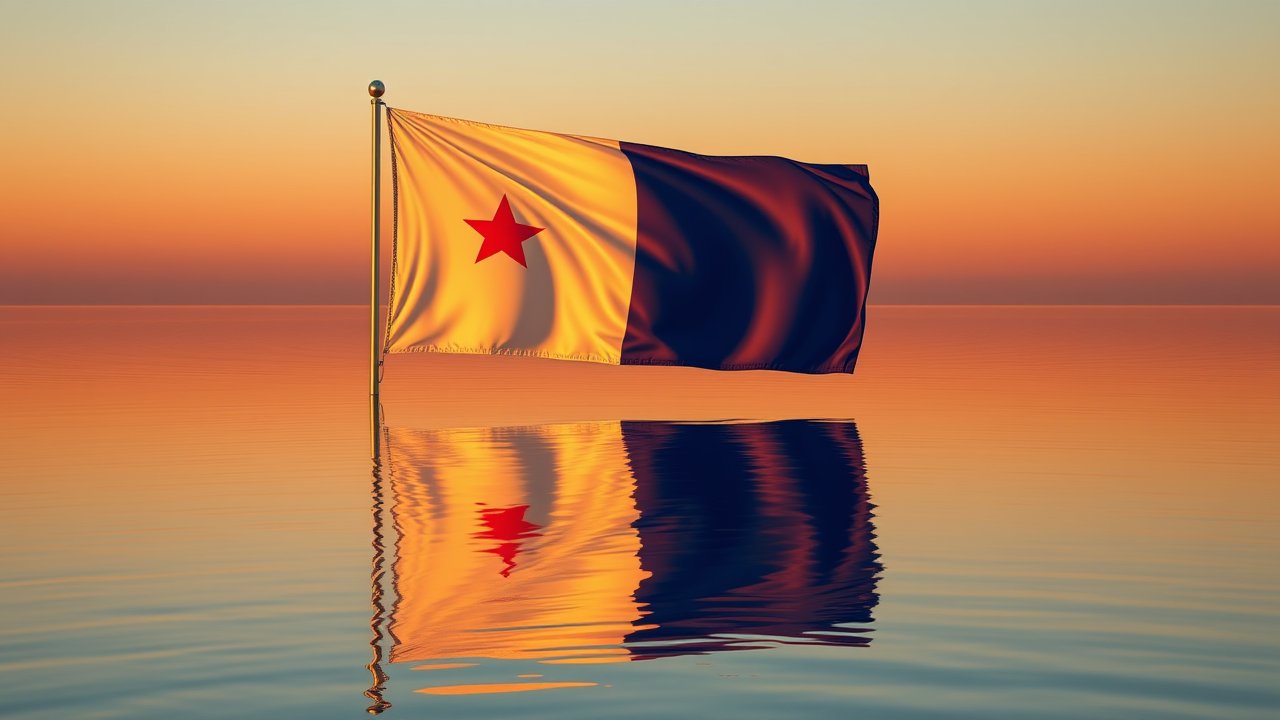 Flag of Panama 🇵🇦 in golden hour reflection style