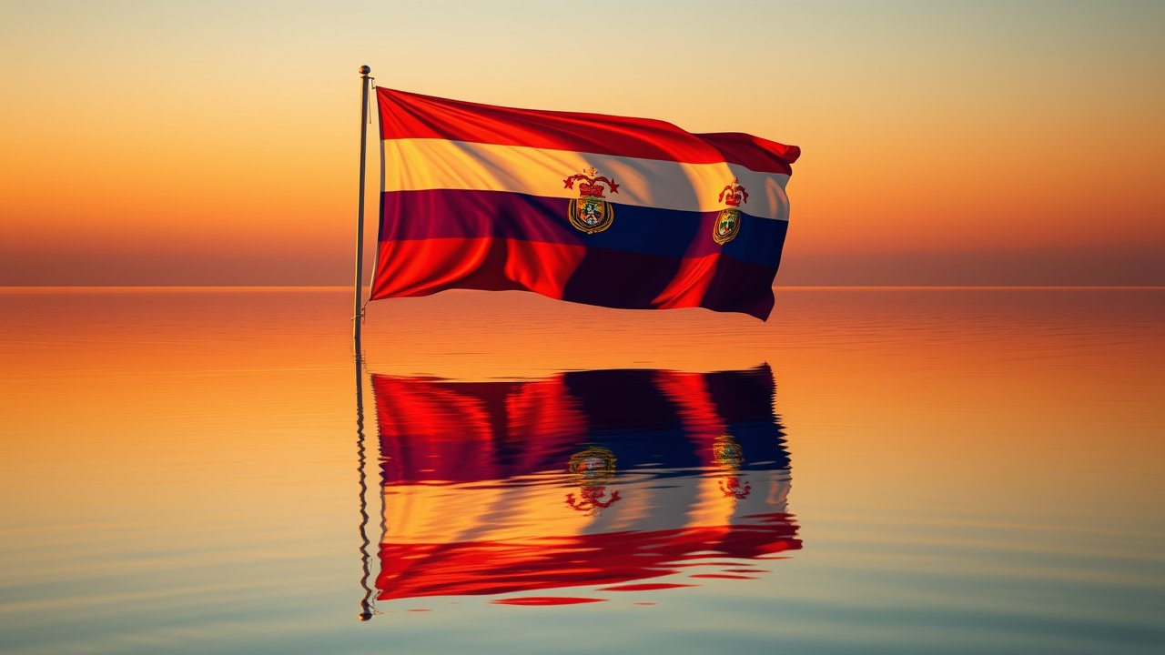 Flag of Paraguay 🇵🇾 in golden hour reflection style