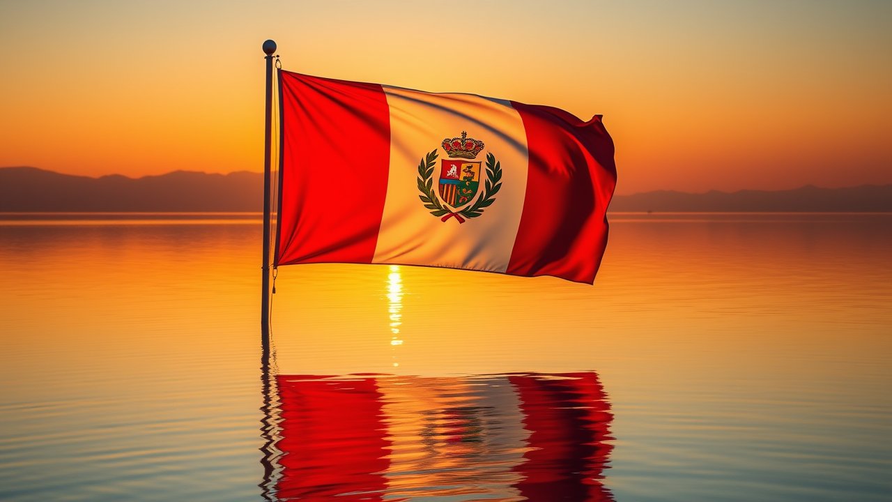 Flag of Peru 🇵🇪 in golden hour reflection style