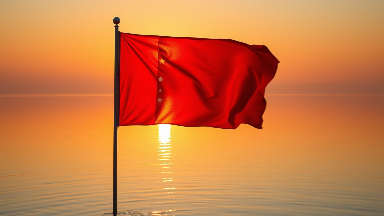 Flag of Bahrain 🇧🇭 in golden hour reflection style