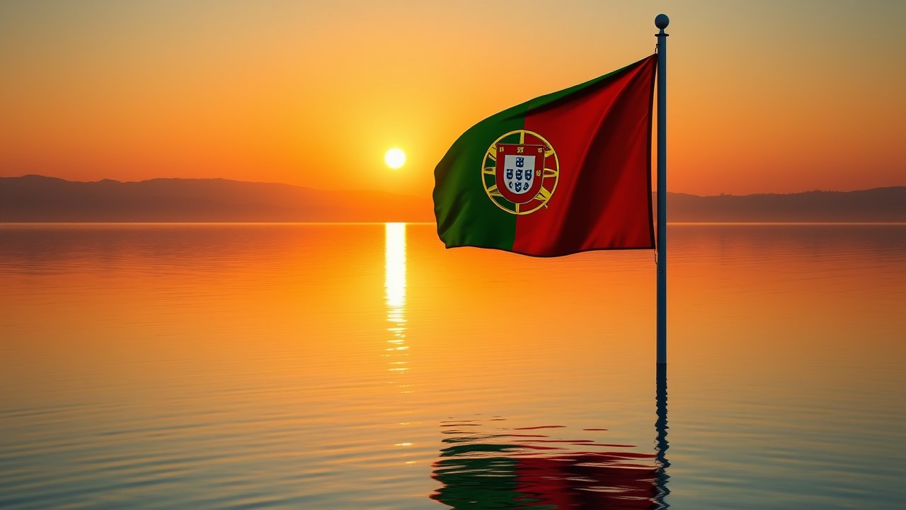 Flag of Portugal 🇵🇹 in golden hour reflection style