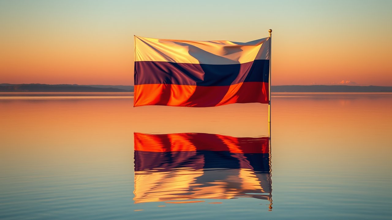 Flag of Russia 🇷🇺 in golden hour reflection style