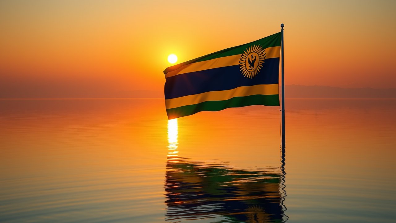 Flag of Rwanda 🇷🇼 in golden hour reflection style