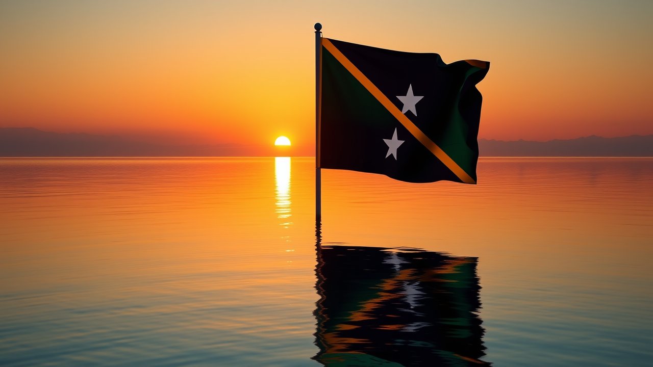 Flag of Saint Kitts and Nevis 🇰🇳 in golden hour reflection style