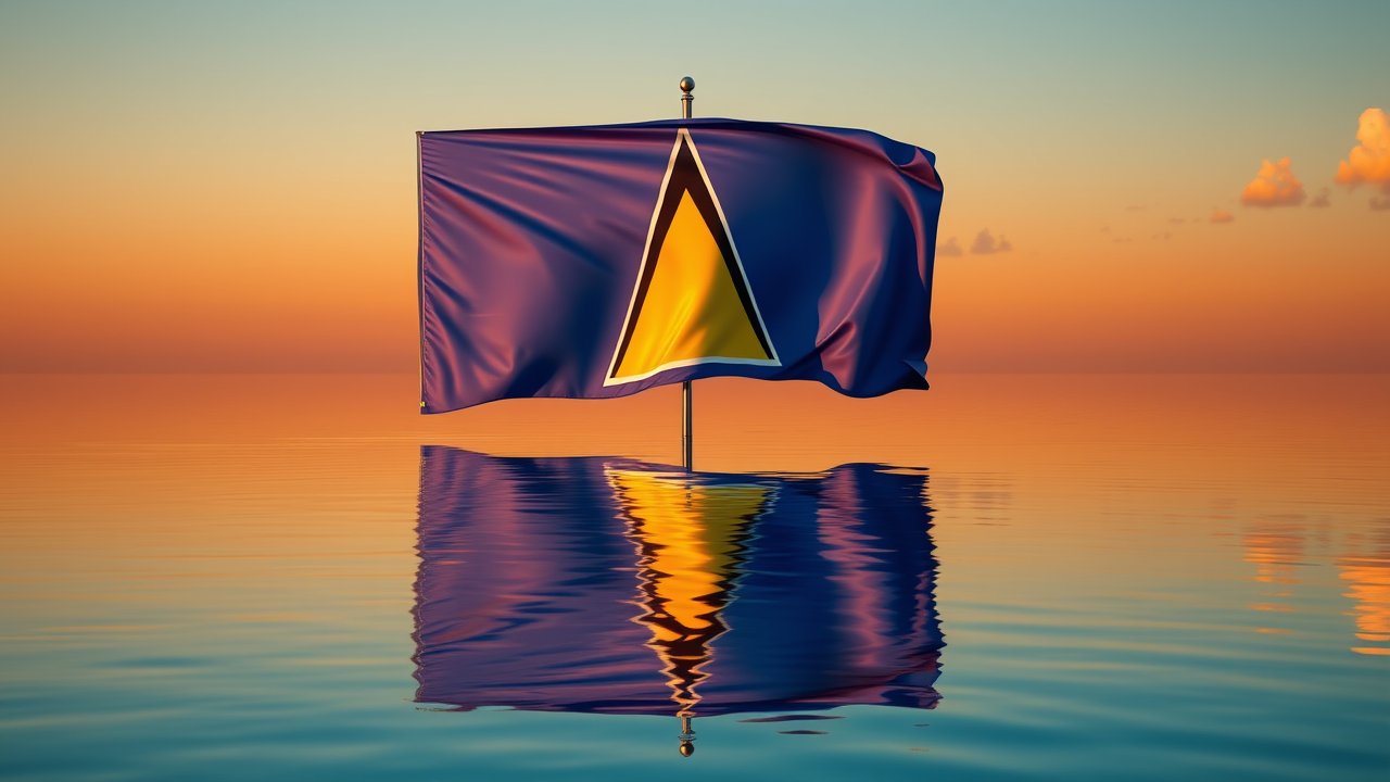 Flag of Saint Lucia 🇱🇨 in golden hour reflection style