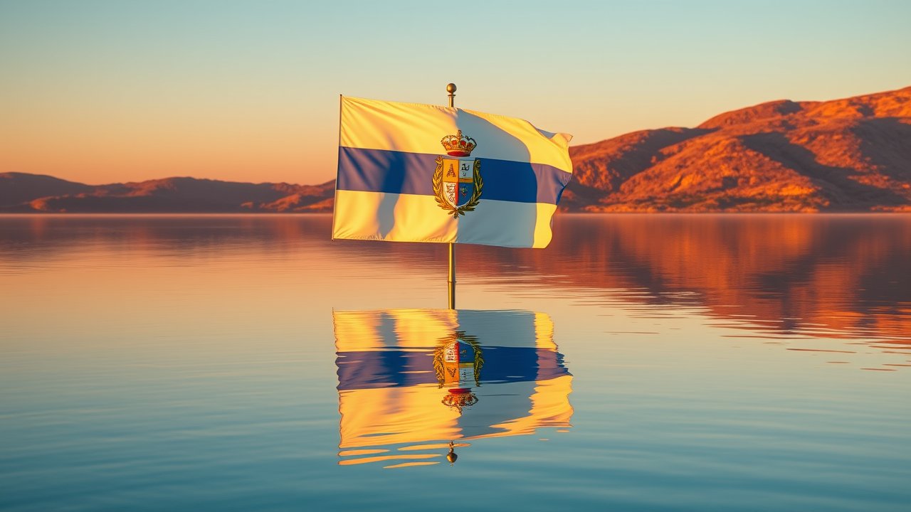 Flag of San Marino 🇸🇲 in golden hour reflection style