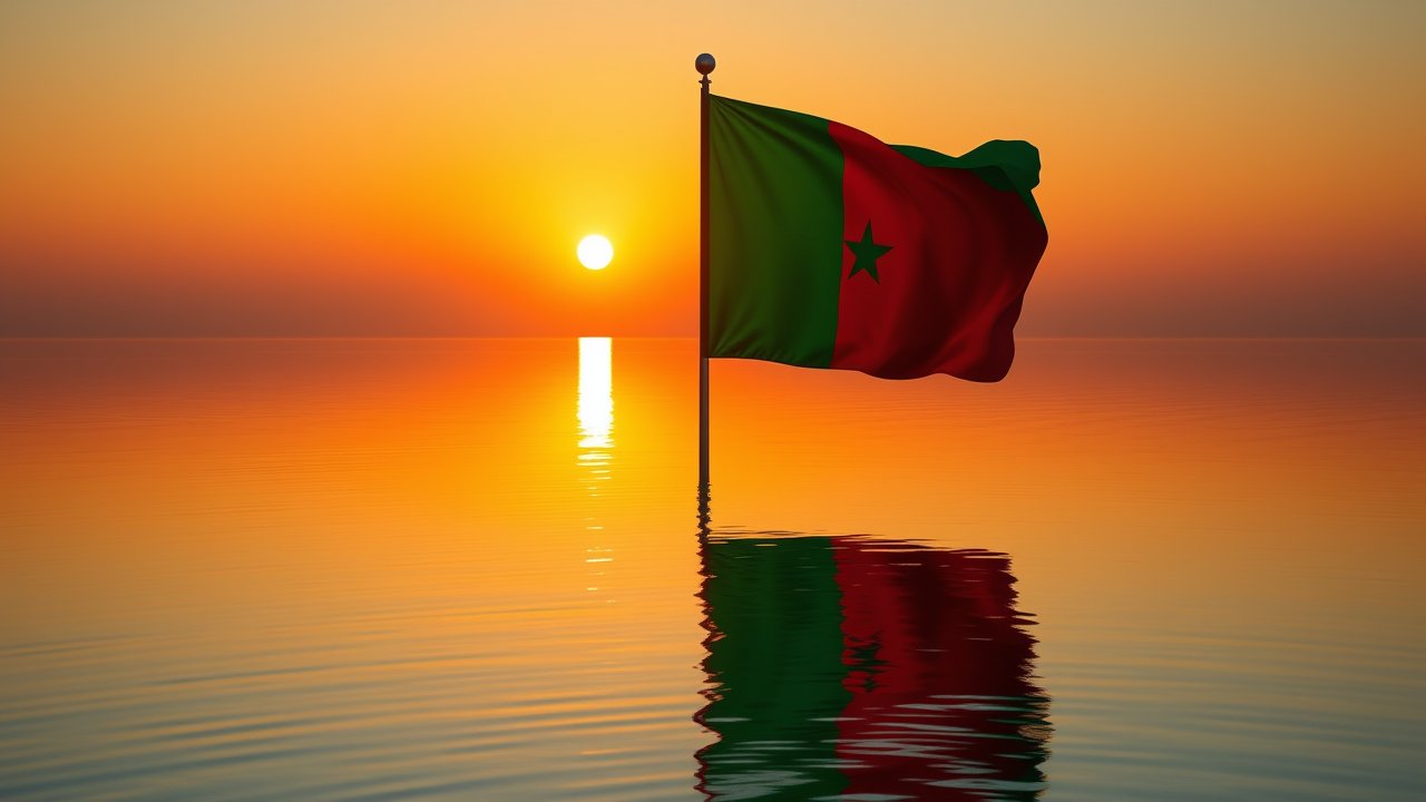 Flag of Senegal 🇸🇳 in golden hour reflection style
