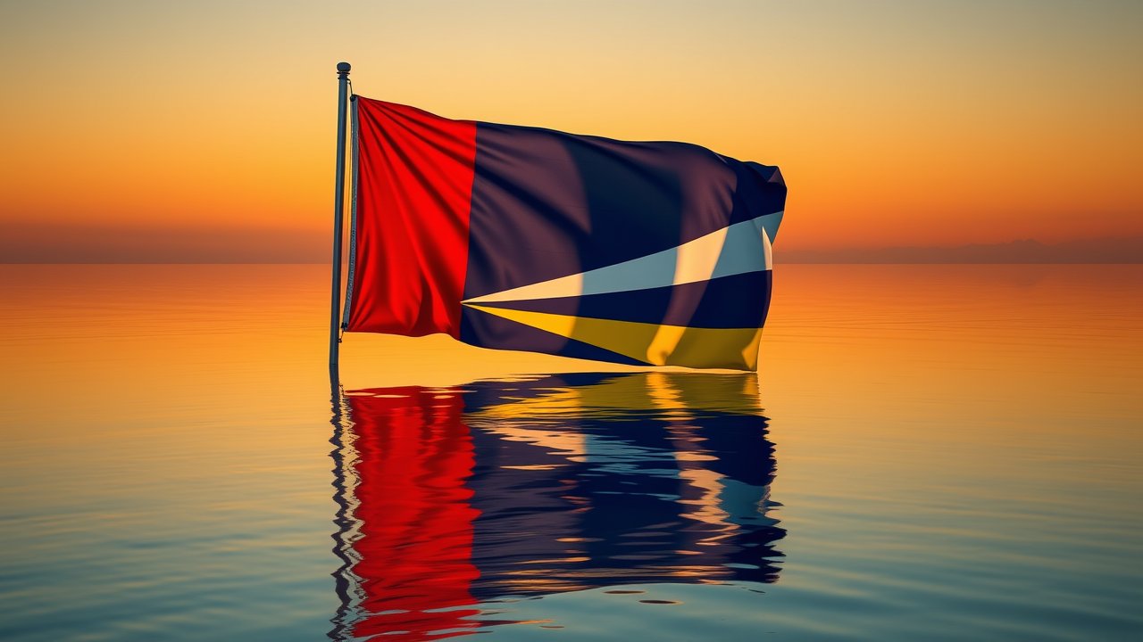 Flag of Seychelles 🇸🇨 in golden hour reflection style