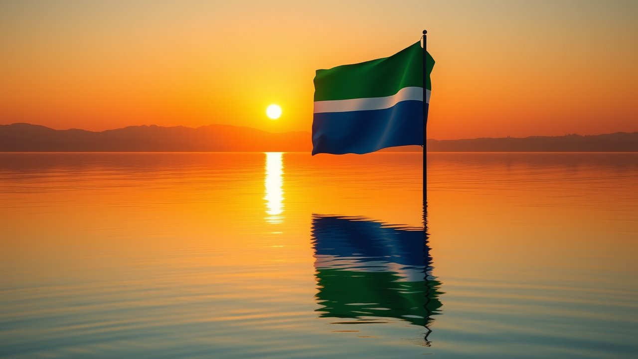 Flag of Sierra Leone 🇸🇱 in golden hour reflection style