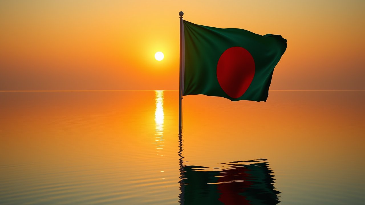 Flag of Bangladesh 🇧🇩 in golden hour reflection style