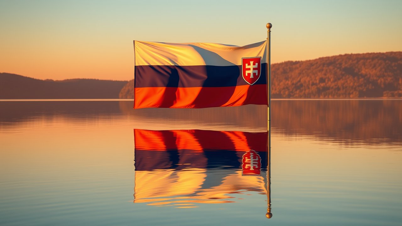 Flag of Slovakia 🇸🇰 in golden hour reflection style