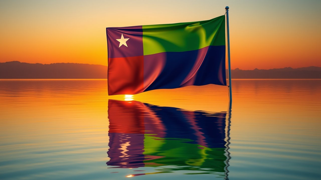Flag of Solomon Islands 🇸🇧 in golden hour reflection style