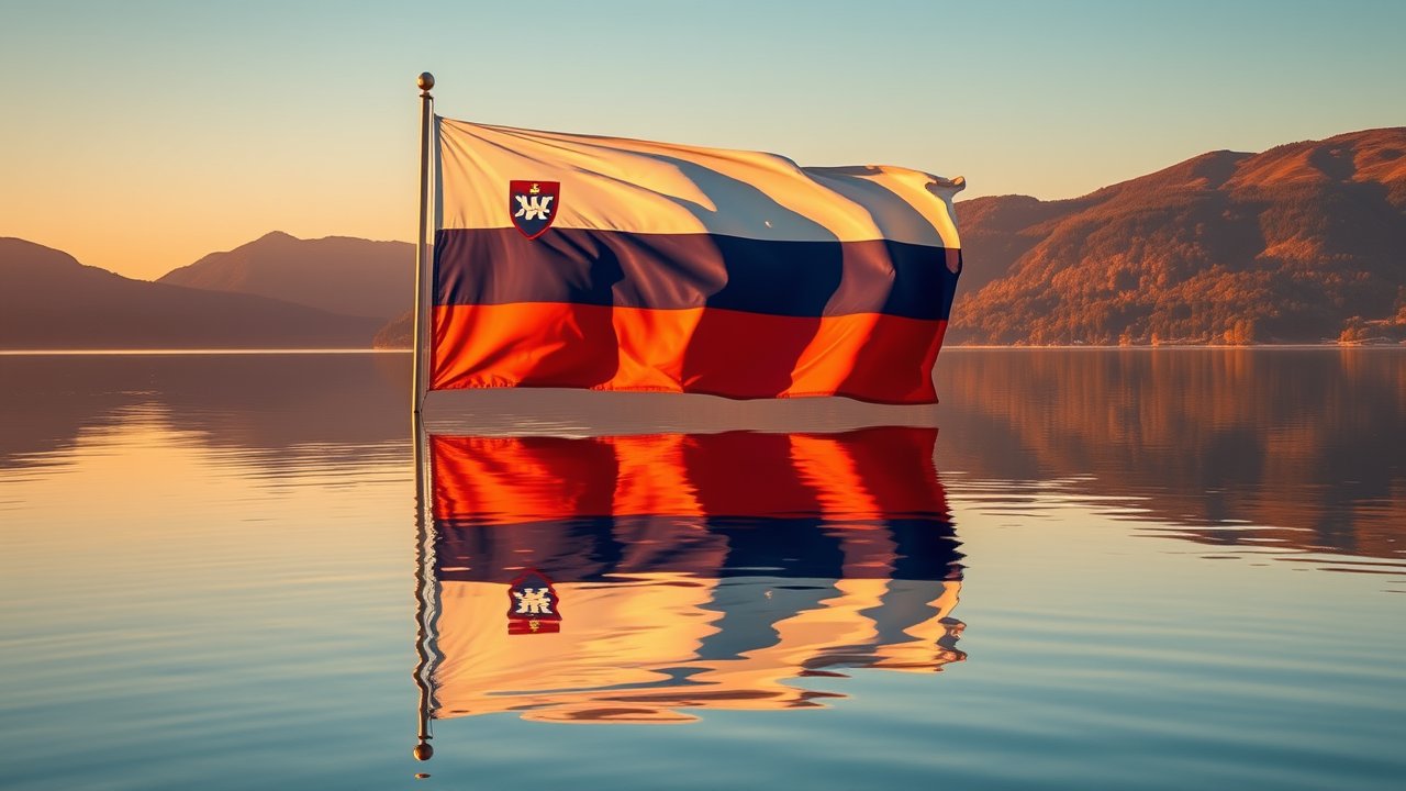 Flag of Slovenia 🇸🇮 in golden hour reflection style