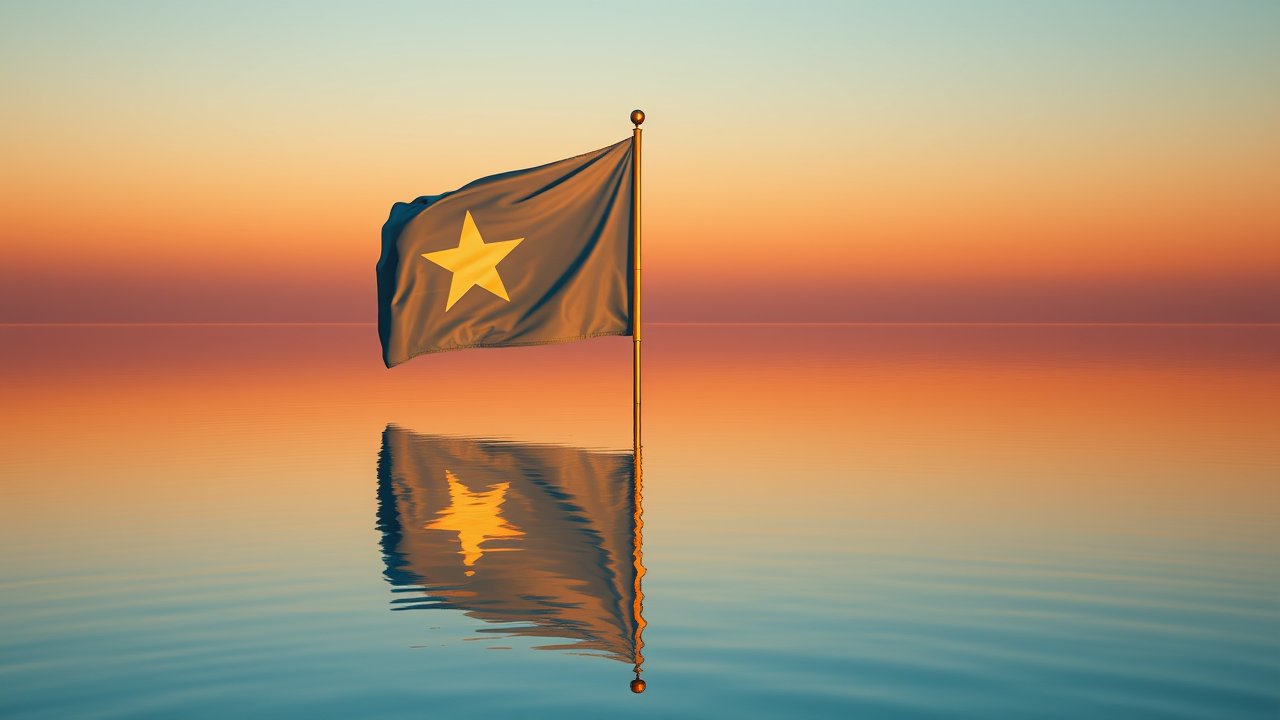 Flag of Somalia 🇸🇴 in golden hour reflection style