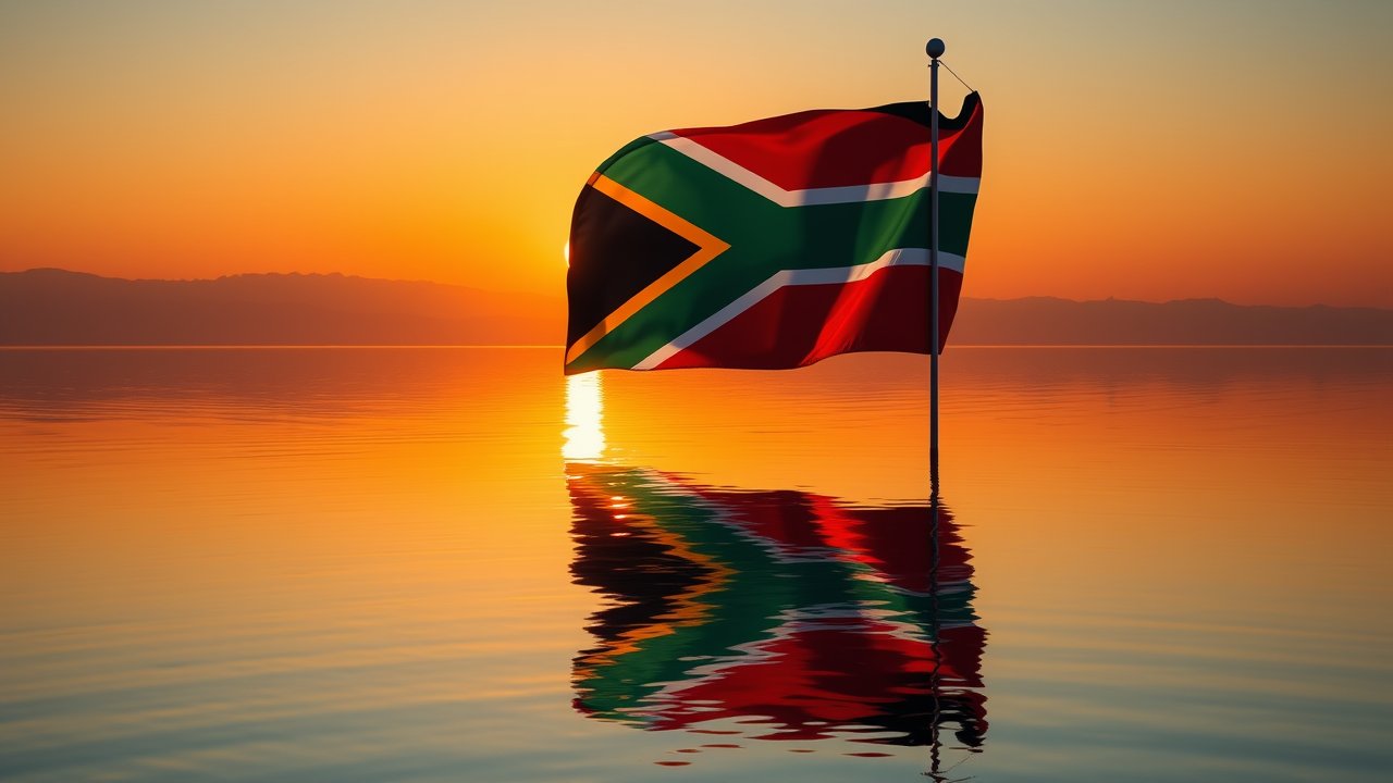 Flag of South Africa 🇿🇦 in golden hour reflection style