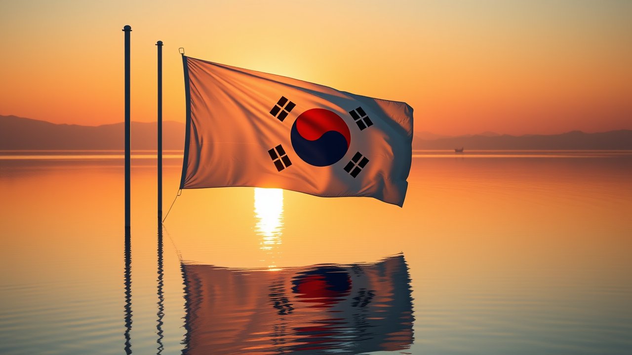 Flag of South Korea 🇰🇷 in golden hour reflection style
