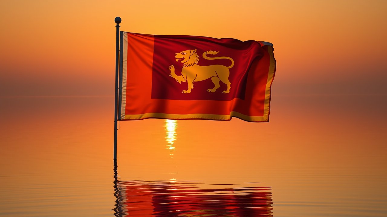 Flag of Sri Lanka 🇱🇰 in golden hour reflection style