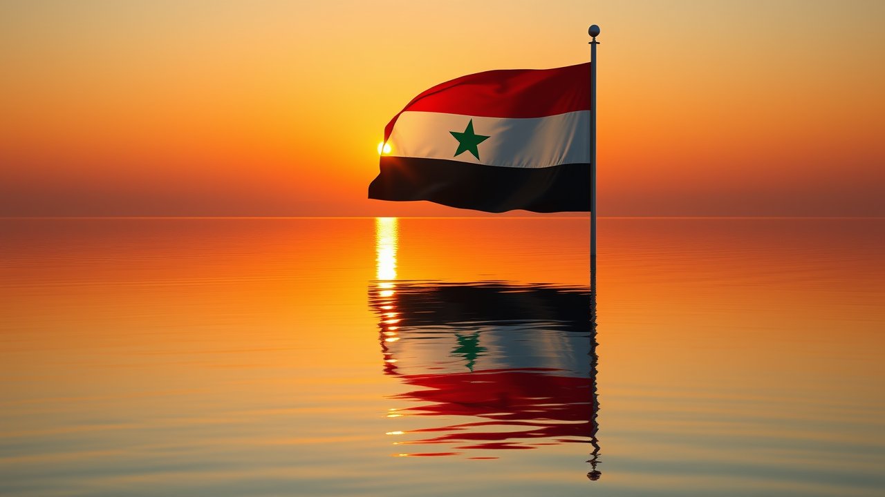 Flag of Sudan 🇸🇩 in golden hour reflection style