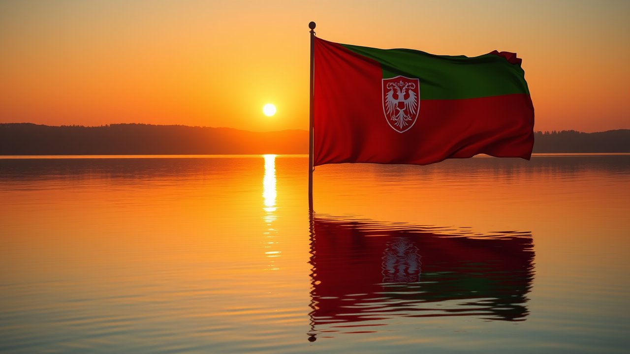 Flag of Belarus 🇧🇾 in golden hour reflection style
