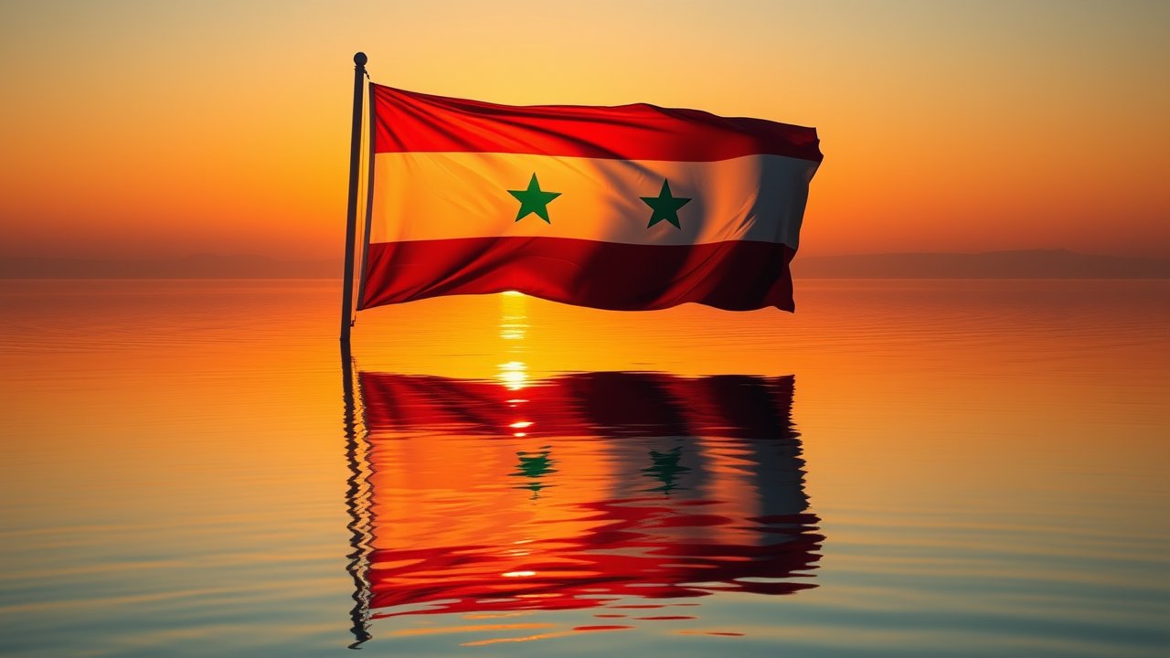 Flag of Syria 🇸🇾 in golden hour reflection style
