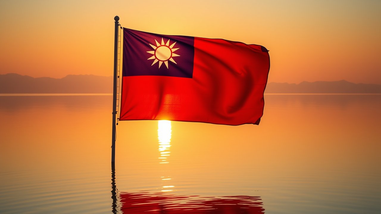 Flag of Taiwan 🇹🇼 in golden hour reflection style