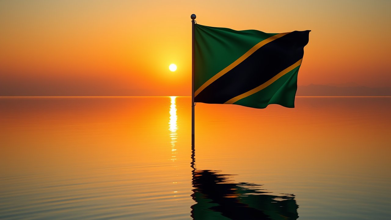 Flag of Tanzania 🇹🇿 in golden hour reflection style