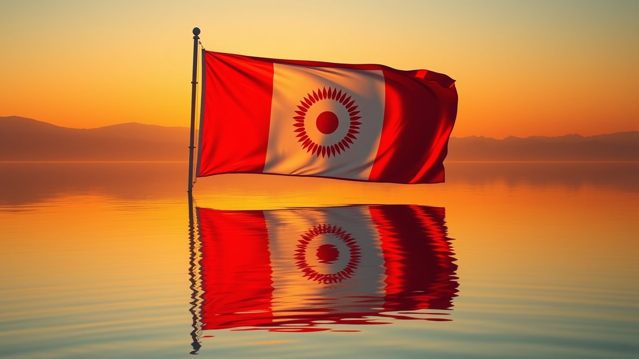 Flag of Tajikistan 🇹🇯 in golden hour reflection style