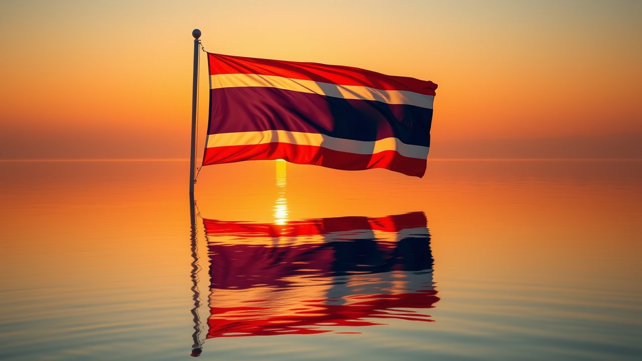 Flag of Thailand 🇹🇠in golden hour reflection style