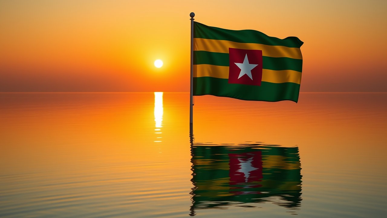 Flag of Togo 🇹🇬 in golden hour reflection style