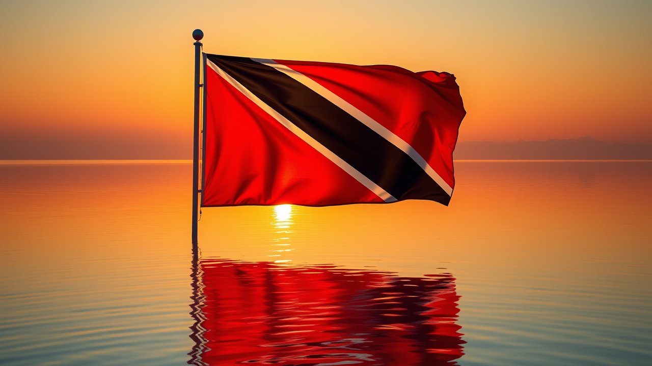 Flag of Trinidad and Tobago 🇹🇹 in golden hour reflection style