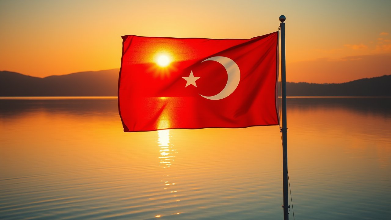 Flag of Turkey 🇹🇷 in golden hour reflection style