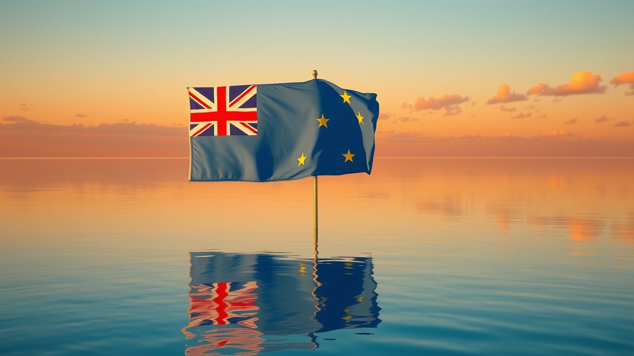 Flag of Tuvalu 🇹🇻 in golden hour reflection style