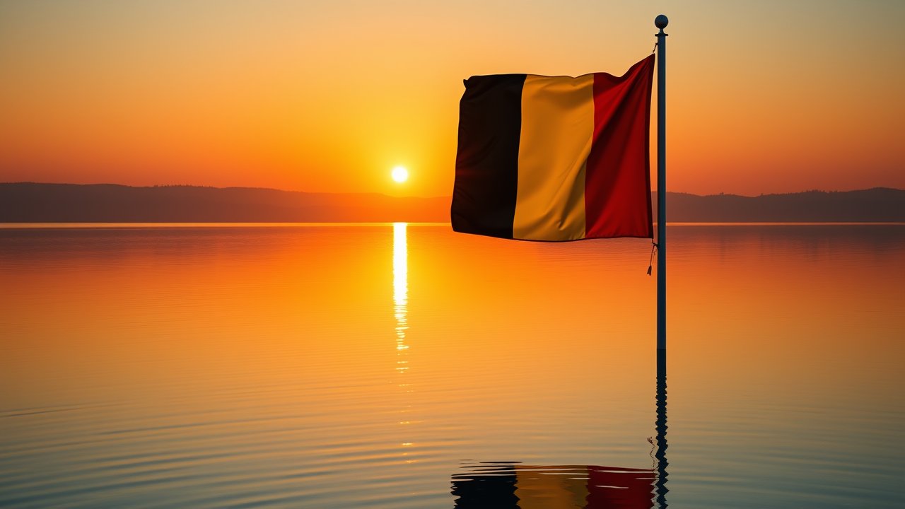Flag of Belgium 🇧🇪 in golden hour reflection style