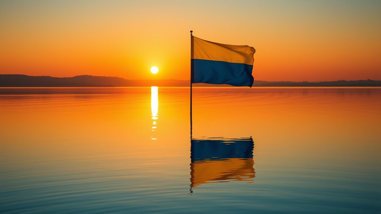 Flag of Ukraine 🇺🇦 in golden hour reflection style