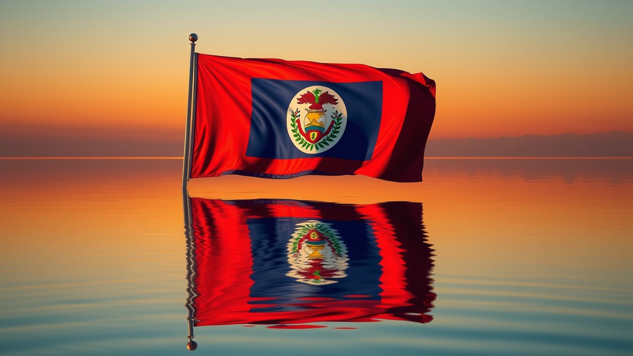 Flag of Belize 🇧🇿 in golden hour reflection style