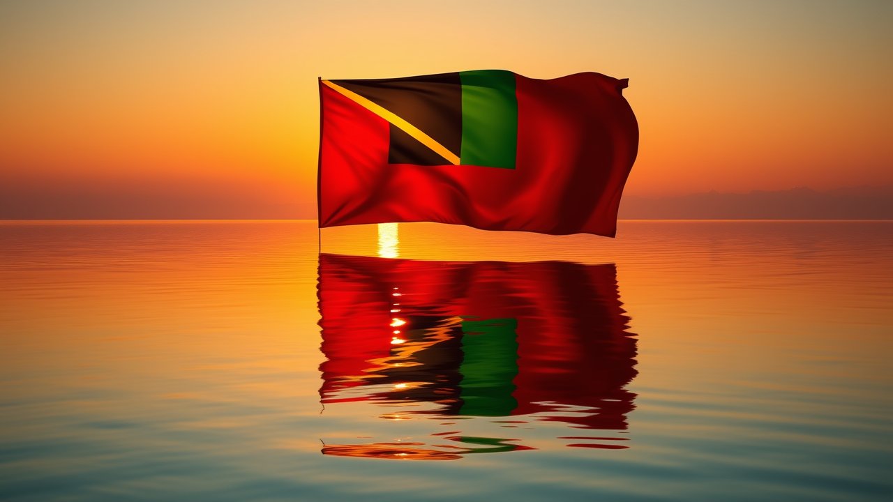 Flag of Vanuatu 🇻🇺 in golden hour reflection style