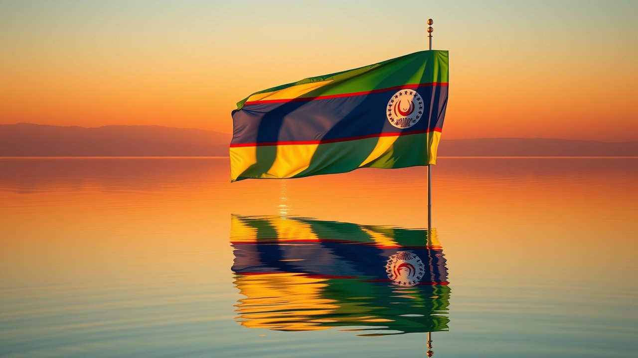 Flag of Uzbekistan πΊπΏ in golden hour reflection style