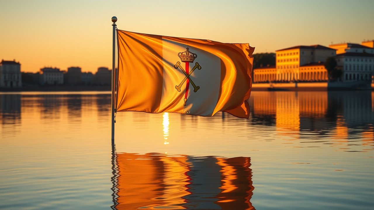 Flag of Vatican City 🇻🇦 in golden hour reflection style