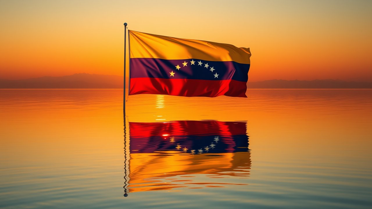 Flag of Venezuela 🇻🇪 in golden hour reflection style