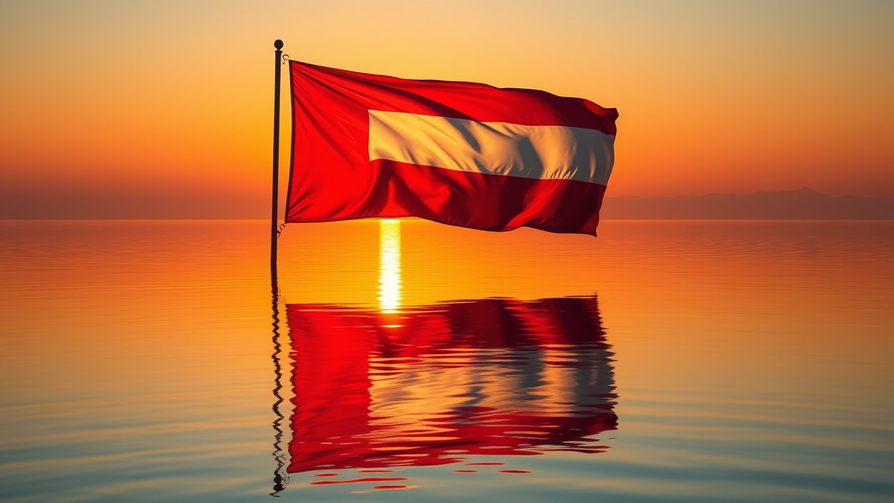 Flag of Yemen 🇾🇪 in golden hour reflection style