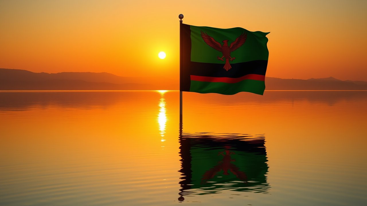 Flag of Zambia 🇿🇲 in golden hour reflection style