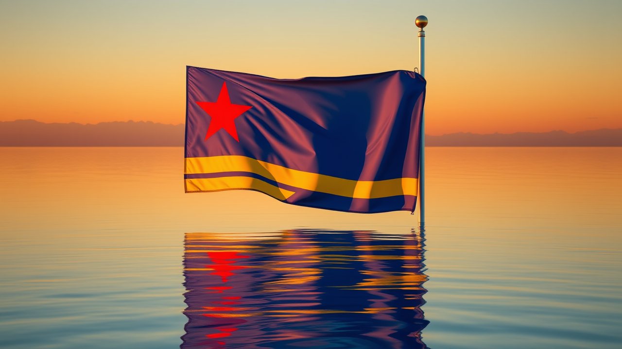 Flag of Aruba 🇦🇼 in golden hour reflection style