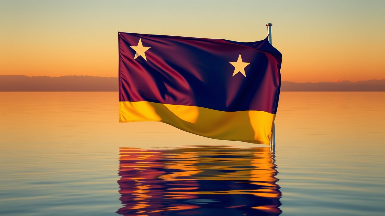 Flag of Curaçao 🇨🇼 in golden hour reflection style