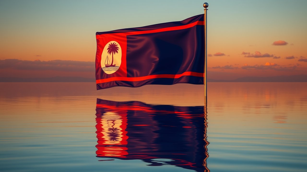 Flag of Guam 🇬🇺 in golden hour reflection style