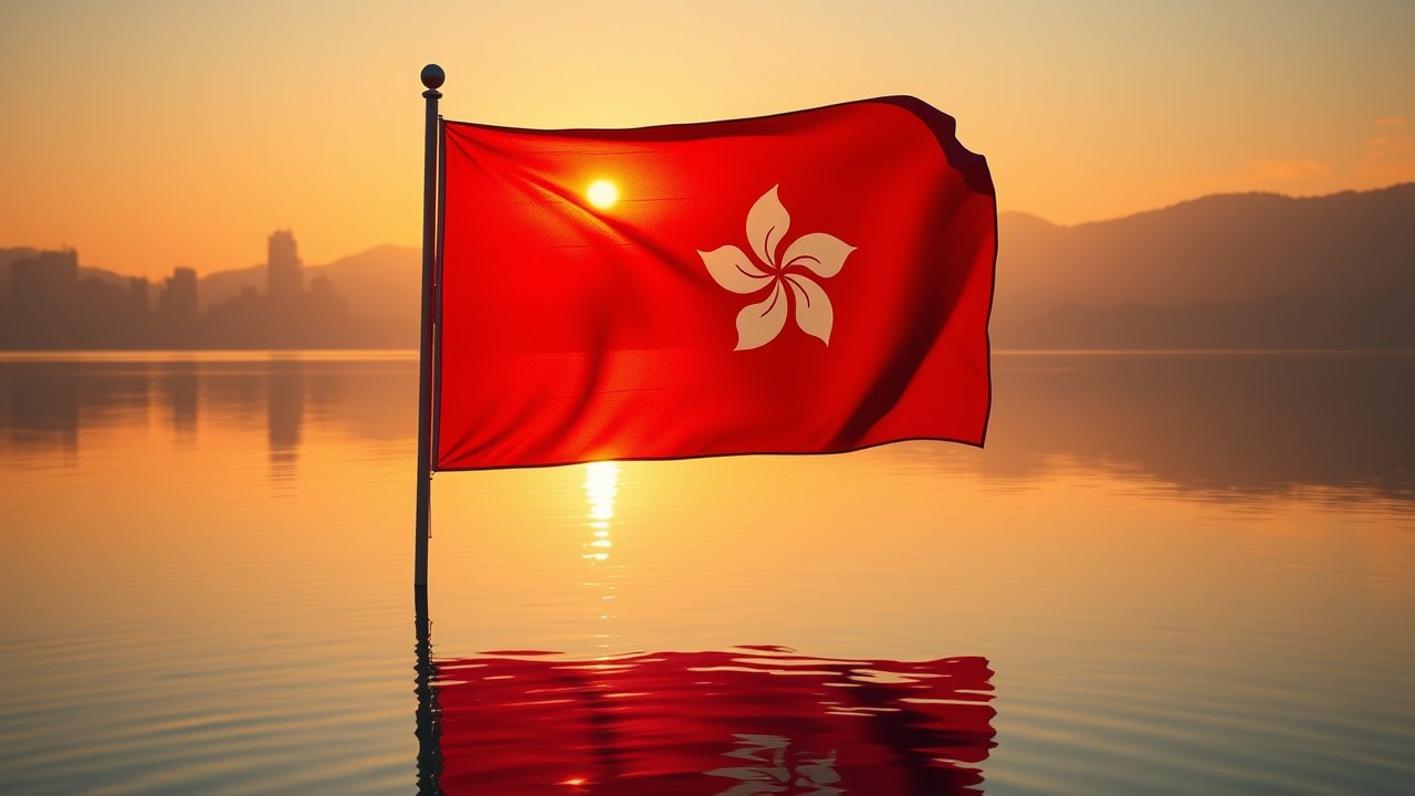 Flag of Hong Kong 🇭🇰 in golden hour reflection style