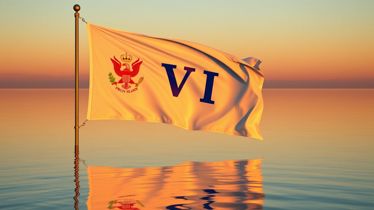 Flag of U.S. Virgin Islands 🇻🇮 in golden hour reflection style